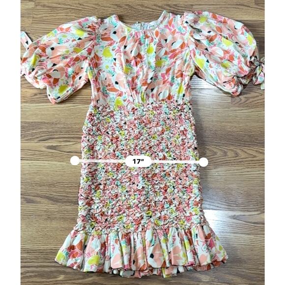 BYTIMO peach Shirred floral-print satin-crepe mini dress size small X - Picture 5 of 12